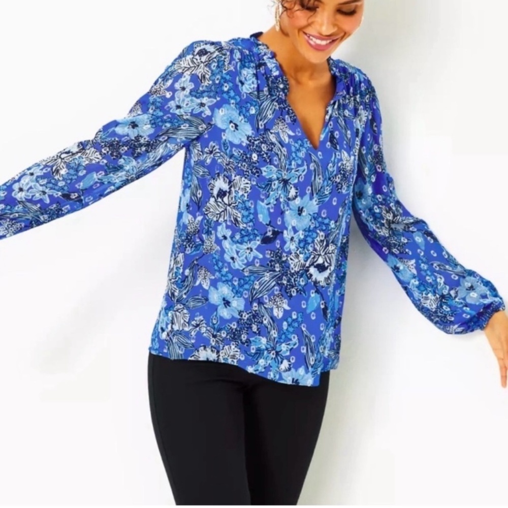 Lily Pulitzer Giana Metallic Long Sleeve Alba Blue Cruisin Together Size Small